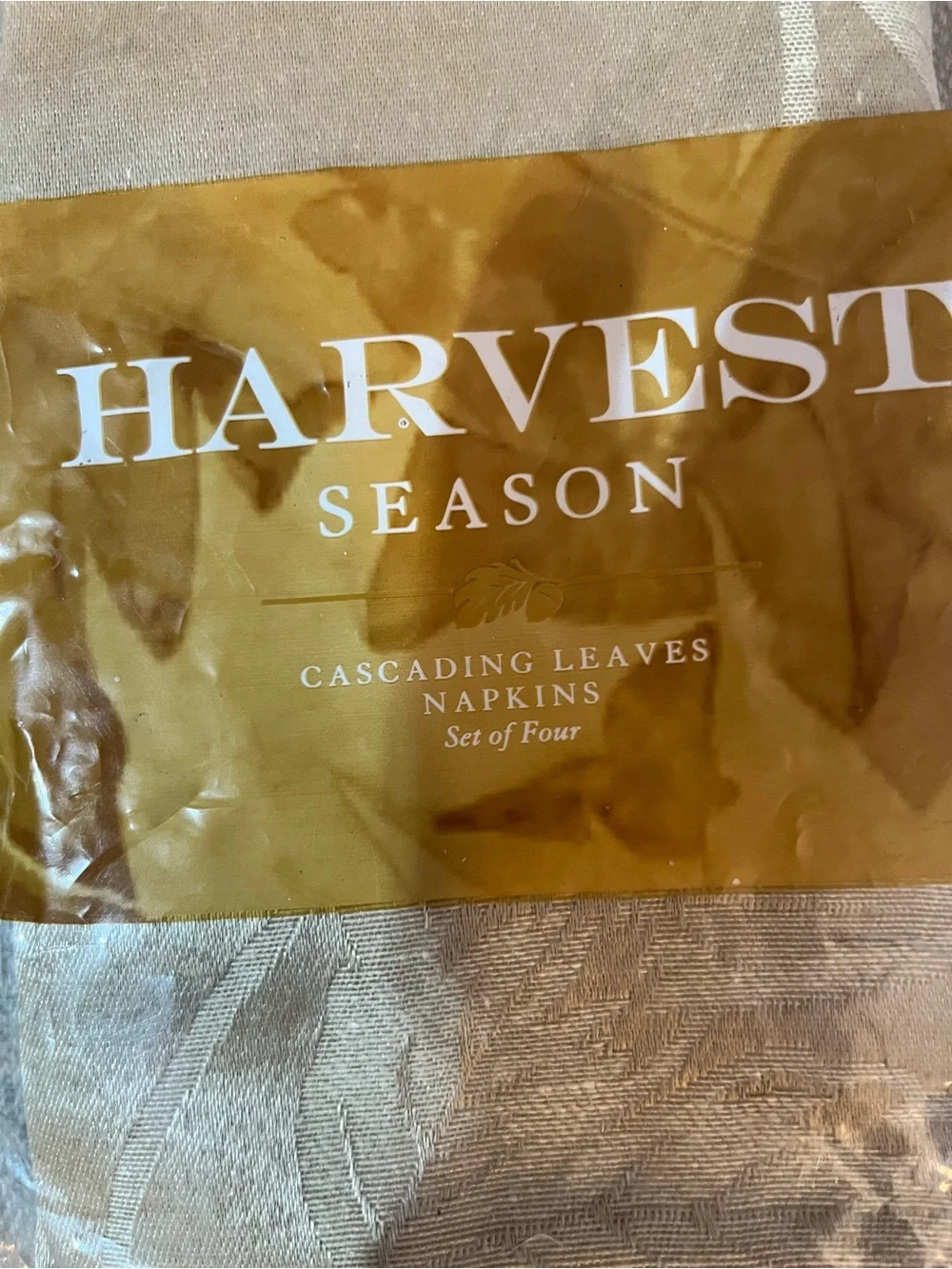 Harvest Season Fabric Napkins “”Khaki Opp” 4 Napkins NEW